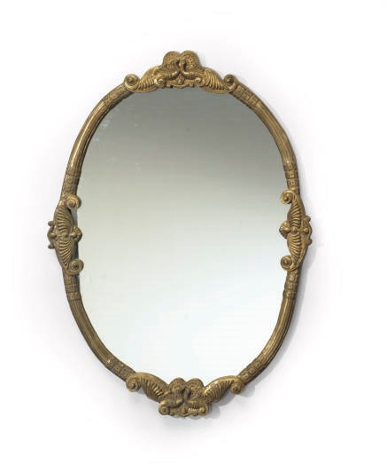 A GILT-BRONZE OVAL MIRROR,