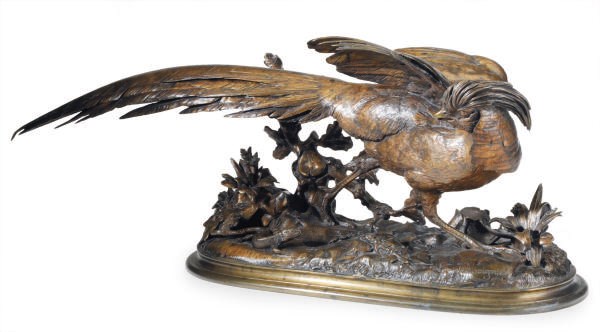 A BRONZE FIGURE OF A COCK PHEASANT,