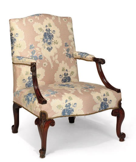AN ENGLISH MAHOGANY OPEN ARMCHAIR,