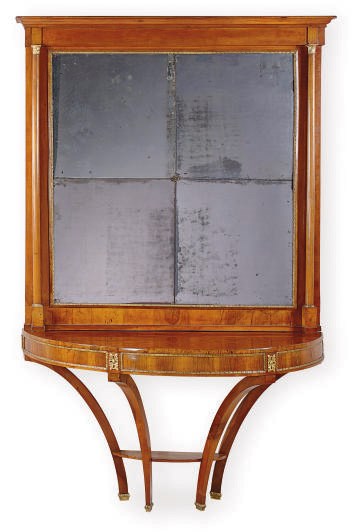 AN ITALIAN WALNUT AND PARCEL-GILT CONSOLE TABLE AND MIRROR,
