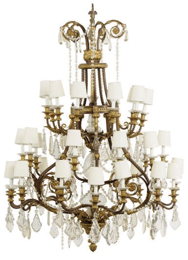 A FRENCH GILT-METAL AND GLASS THIRTY-FIVE LIGHT CHANDELIER,