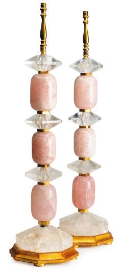 A PAIR OF ROCK CRYSTAL AND ROSE QUARTZ TABLE LAMPS,