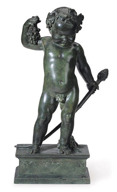 A FRENCH PATINATED BRONZE FIGURE OF THE INFANT BACCHUS,