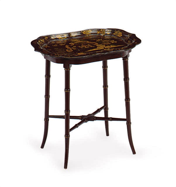 A BROWN AND GILT-LACQUERED TRAY TABLE,