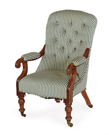 A VICTORIAN STAINED MAHOGANY ARMCHAIR,