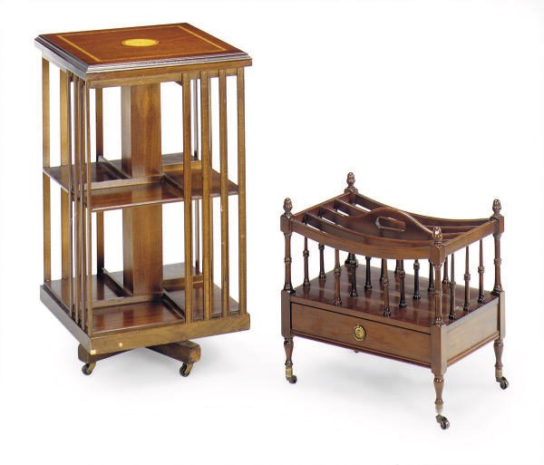 AN ENGLISH INLAID MAHOGANY BOOK STAND,