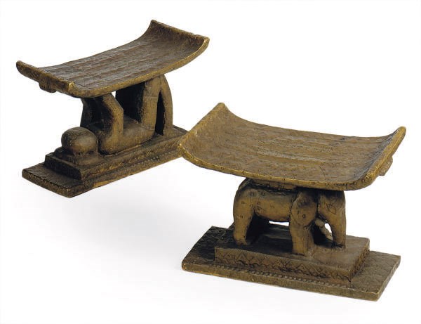 A PAIR OF GILT-METAL REPOUSSE BANDED ELEPHANT-FORM STOOLS,