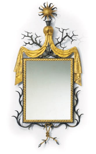 A WROUGHT-IRON AND PARCEL-GILT MIRROR,