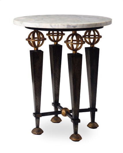 AN IRON, PARCEL-GILT AND MARBLE CIRCULAR SIDE TABLE,