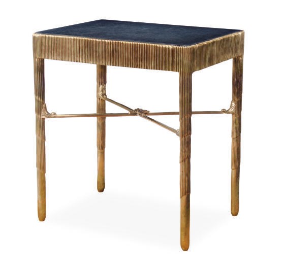 A GILT-BRONZE AND BLACK GRANITE TOP SIDE TABLE,