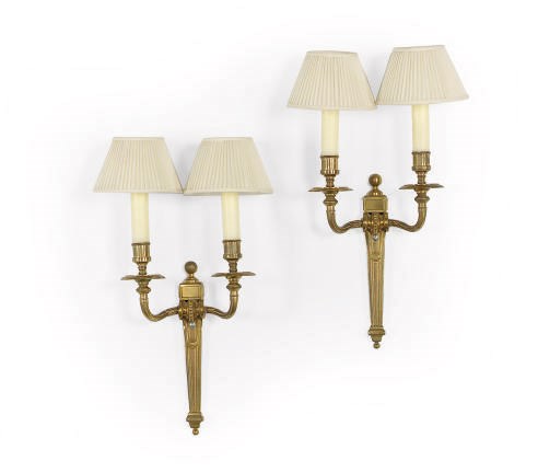 A PAIR OF GILT-BRONZE TWO-BRANCH WALL-LIGHTS,