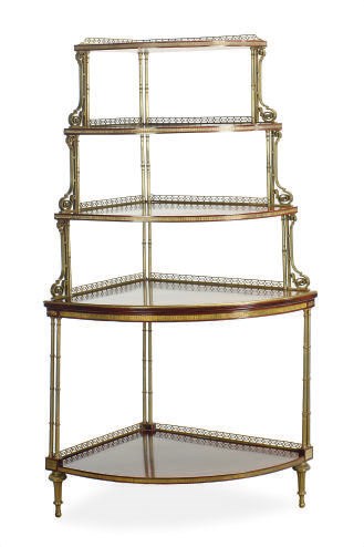 A FRENCH GILT-METAL MOUNTED MAHOGANY CORNER ETAGERE,