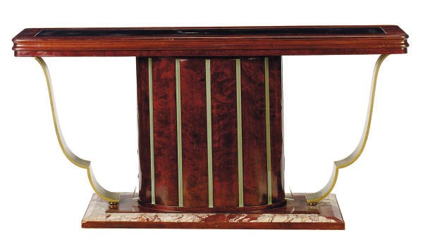 AN ART DECO MAHOGANY, MARBLE AND GLASS CONSOLE,