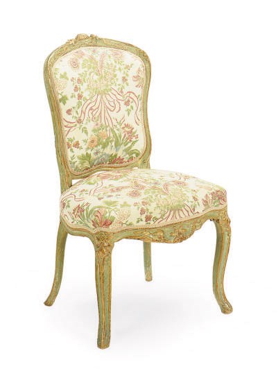 A FRENCH GREEN AND CREAM-PAINTED CHAISE,