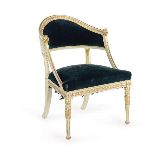 A SWEDISH WHITE-PAINTED AND PARCEL-GILT ARMCHAIR,