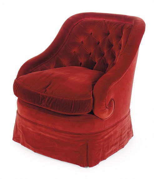 A CRIMSON VELVET UPHOLSTERED CLUB CHAIR,