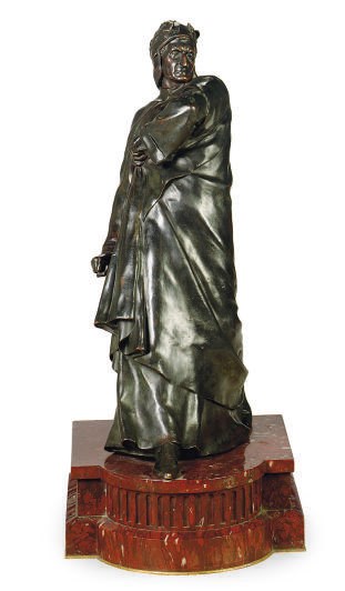 A PATINATED BRONZE FIGURE OF DANTE,