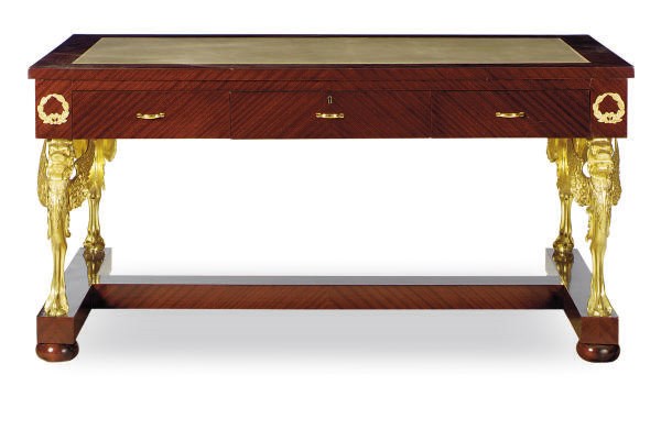 A GILT-BRONZE MOUNTED MAHOGANY BUREAU PLAT,