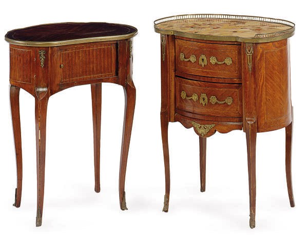 TWO FRENCH INLAID MAHOGANY KIDNEY-SHAPED TABLES EN CHIFFONIER,