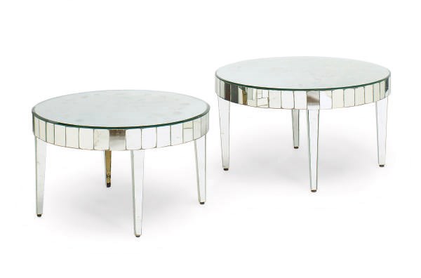 A NEAR PAIR OF MIRRORED LOW TABLES,