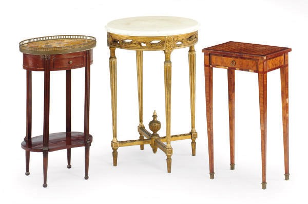 A FRENCH GILTWOOD AND MARBLE TOP GUERIDON,