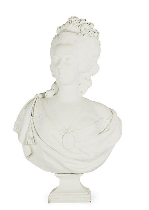 A BISCUIT PORCELAIN BUST OF MARIE ANTOINETTE,