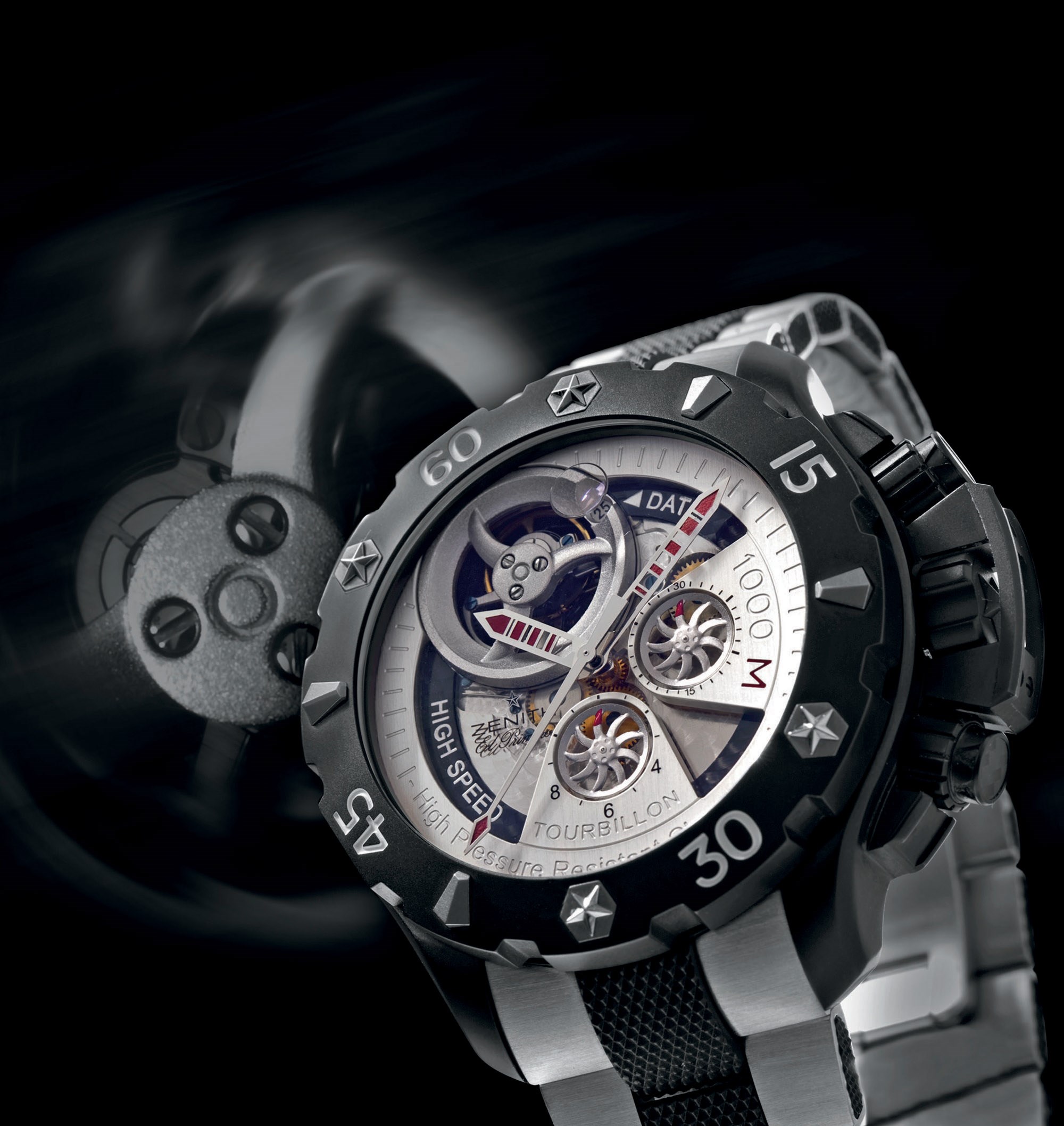 ZENITH, DEFY XTREME TOURBILLON, EL PRIMERO

TITANIUM AND STAINLESS STEEL AUTOMATIC TOURBILLON CHRONOGRAPH BRACELET WATCH WITH DATE DISPLAY