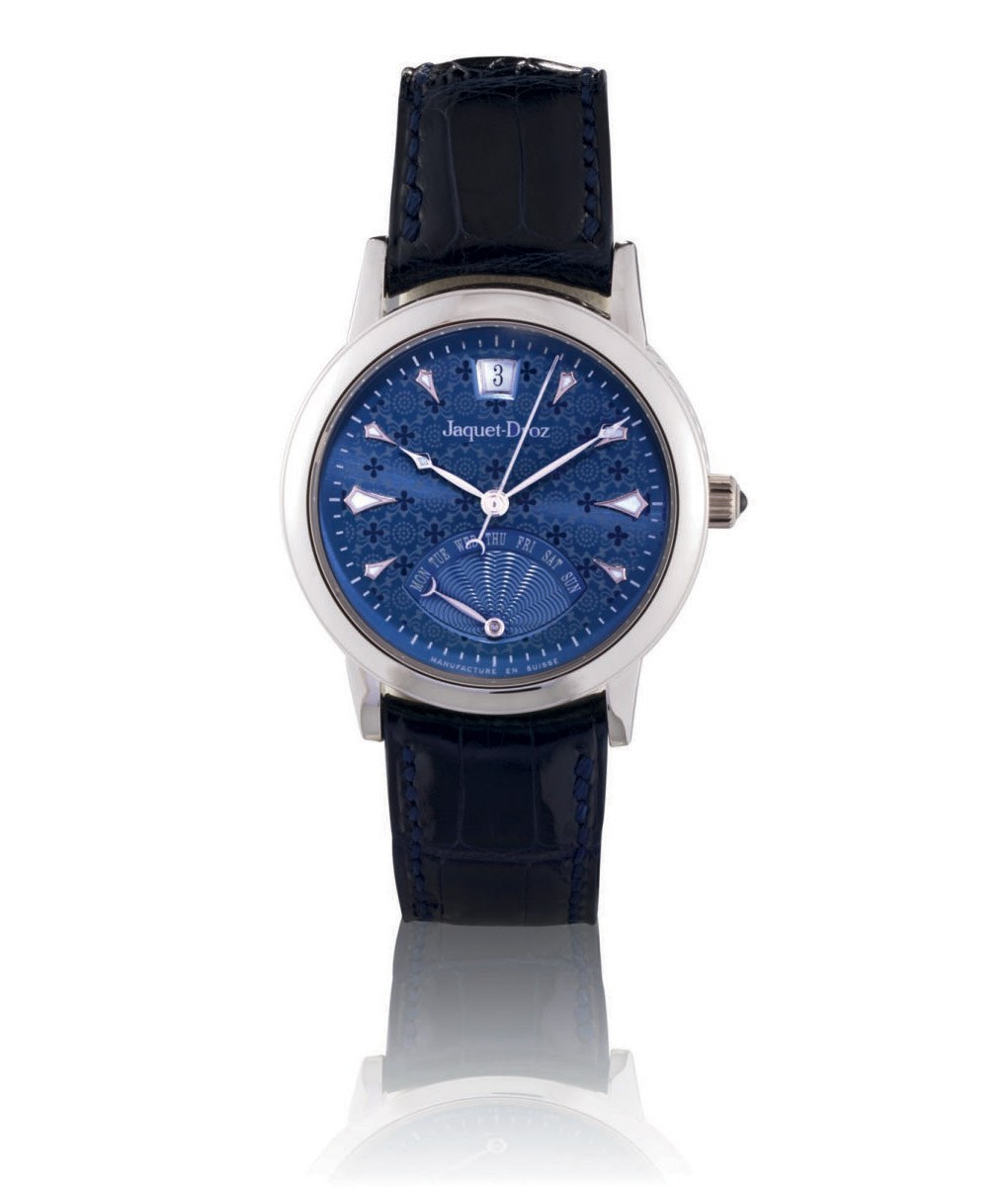 JAQUET-DROZ

WHITE GOLD AUTOMATIC WRISTWATCH WITH RETROGRADE DAY DISPLAY