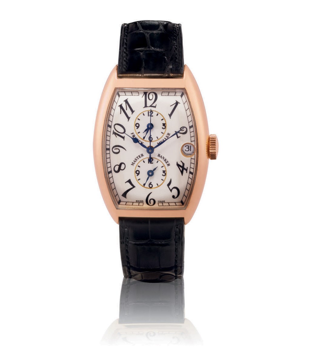 FRANCK MULLER, CINTRÉE CURVEX, MASTER BANKER

PINK GOLD AUTOMATIC TRIPLE TIME ZONE WRISTWATCH WITH DATE DISPLAY