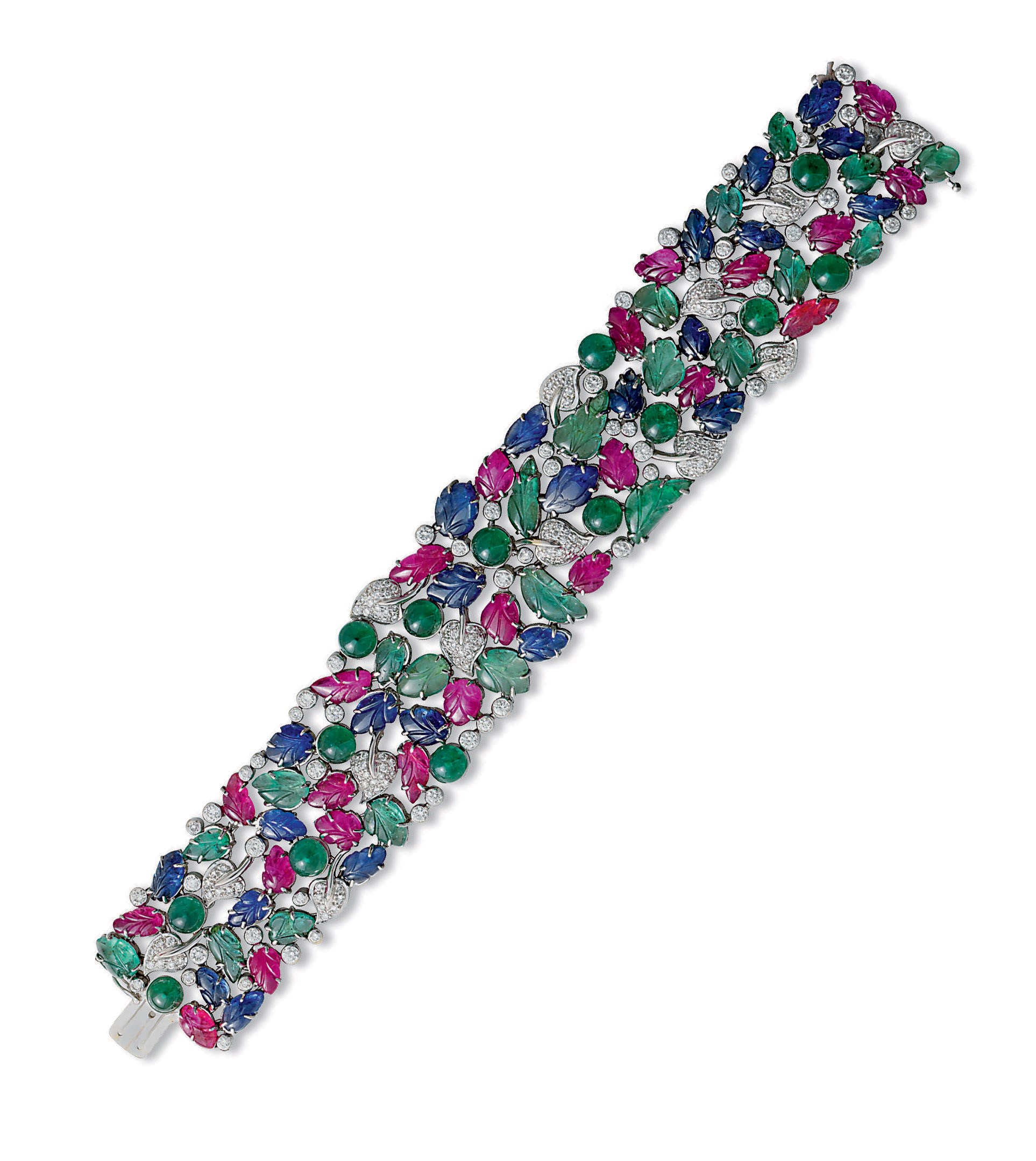 A RUBY, SAPPHIRE, EMERALD AND DIAMOND BRACELET