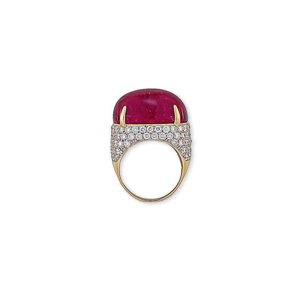 A RUBELLITE TOURMALINE AND DIAMOND COCKTAIL RING
