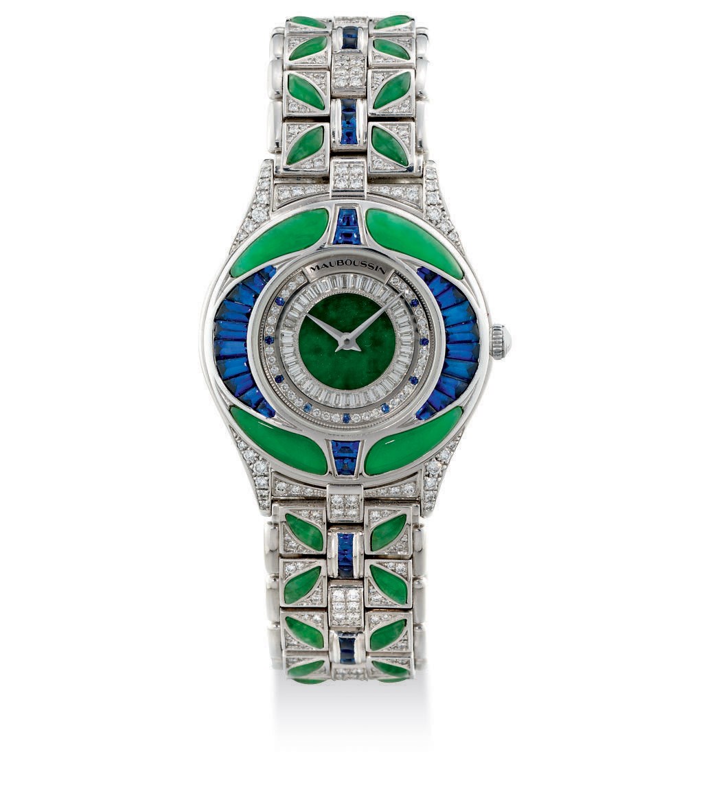 A JADE AND GEM-SET WRISTWATCH, BY MAUBOUSSIN