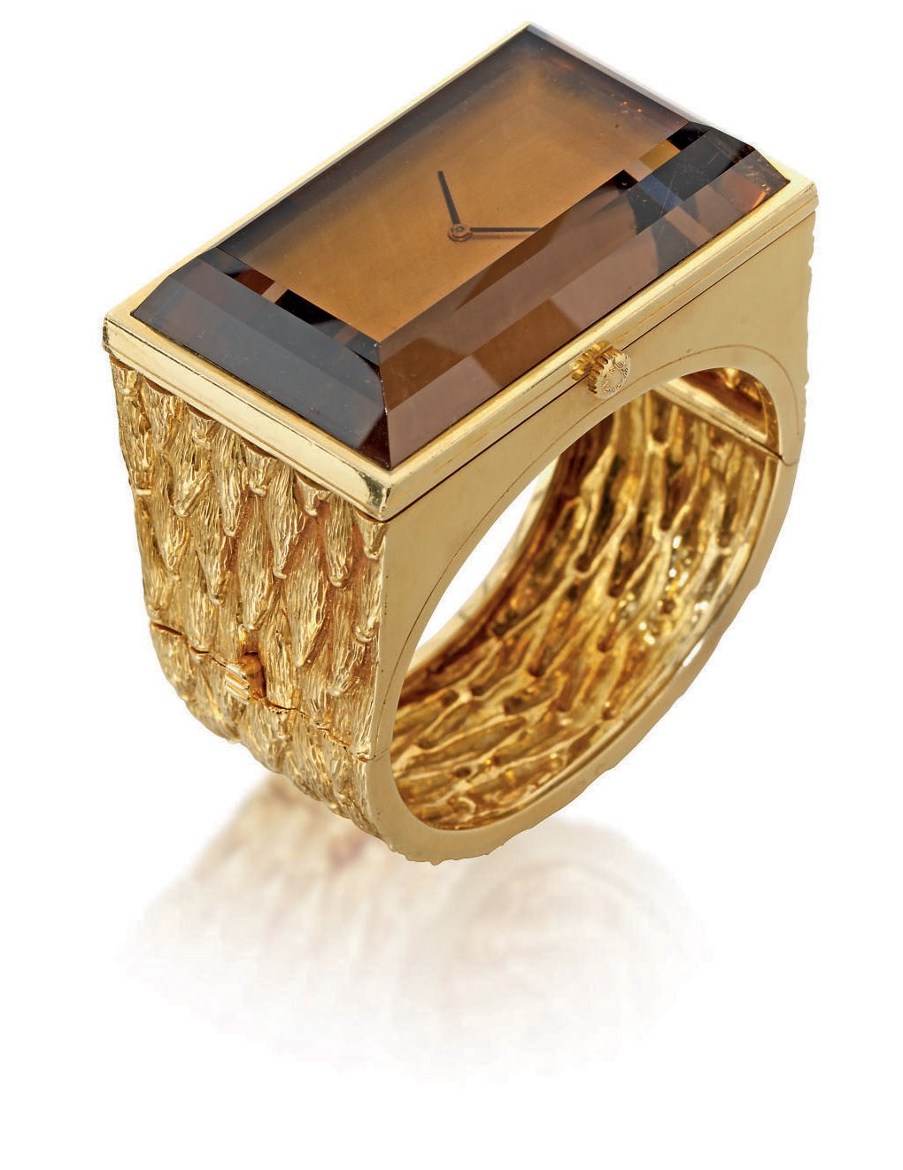 A LADY'S SMOKY QUARTZ BANGLE WATCH, BY LONGINES