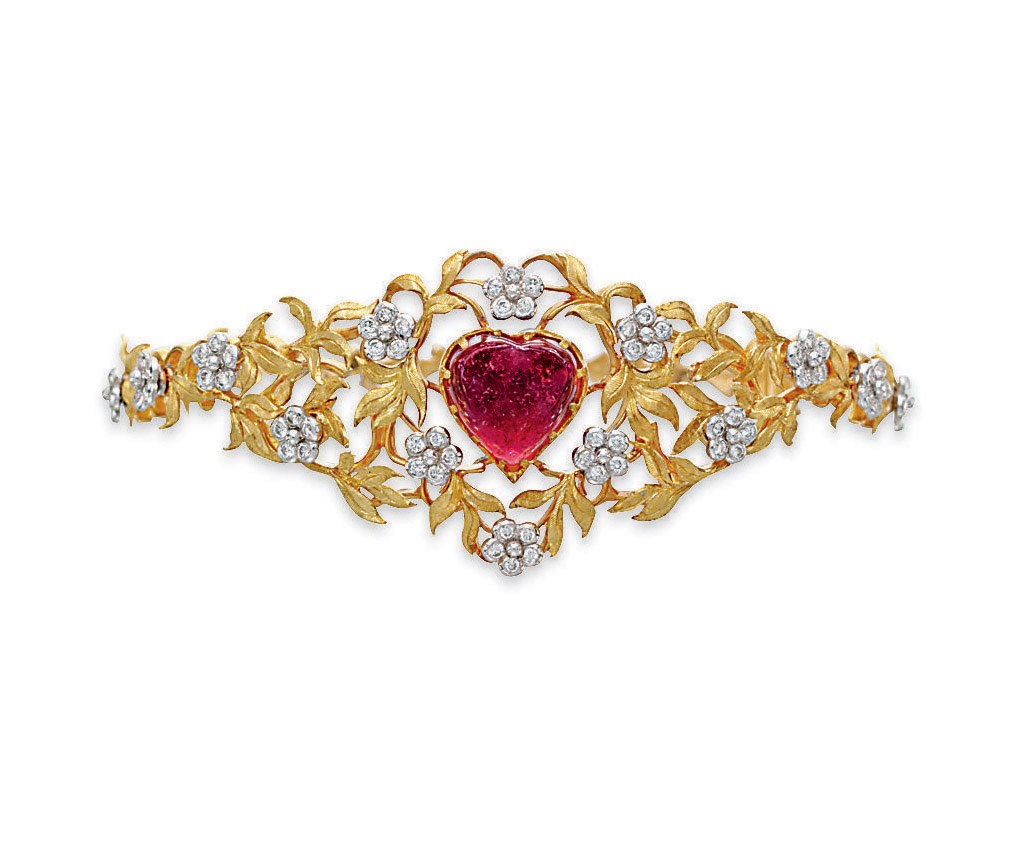 A PINK TOURMALINE AND DIAMOND BANGLE, BY BUCCELLATI