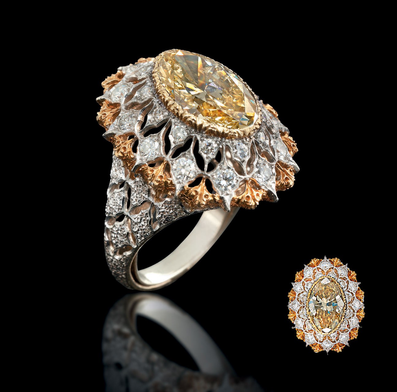 A RARE COLOURED DIAMOND AND DIAMOND RING, BY BUCCELLATI