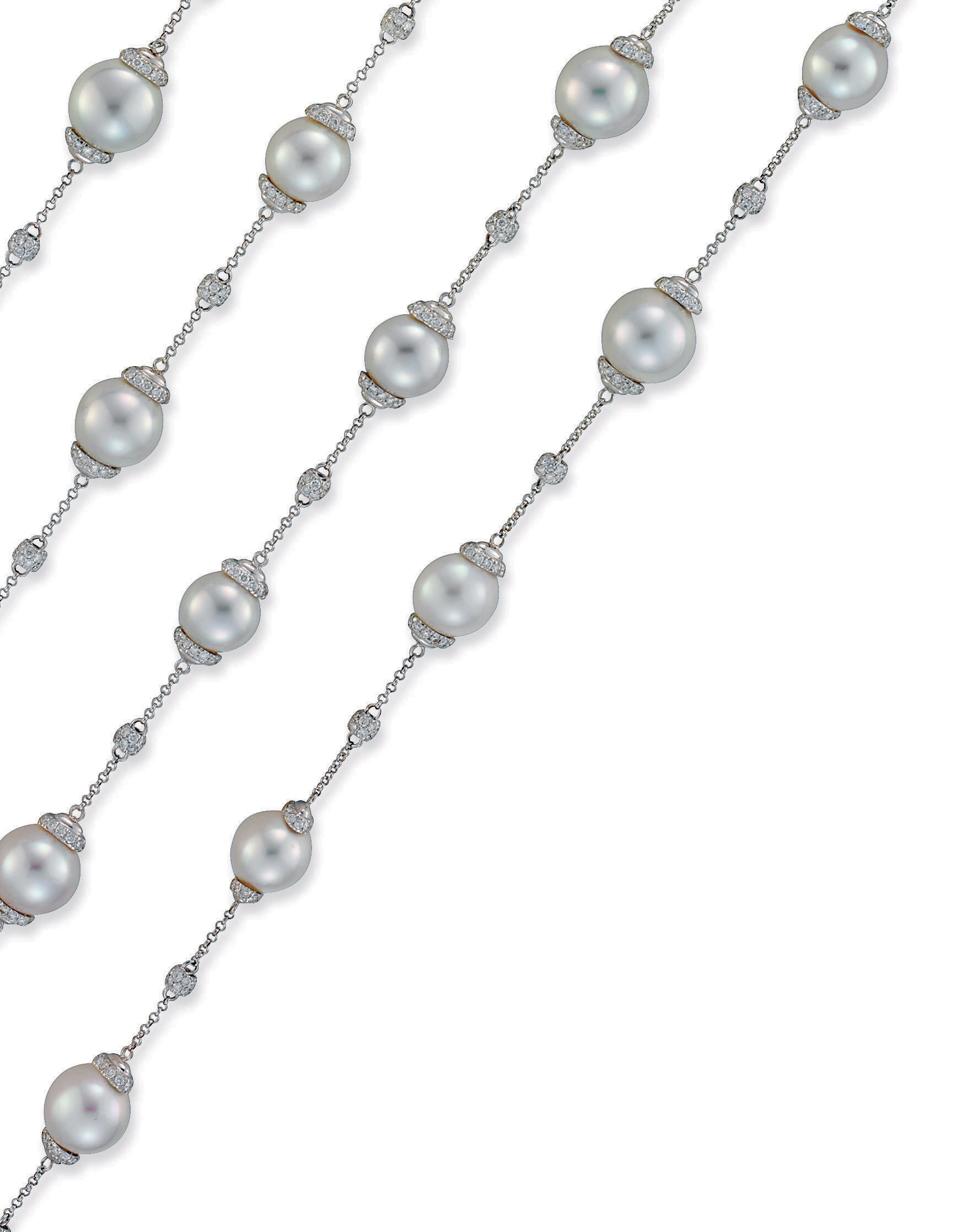 A PAIR OF SOUTH SEA CULTURED PEARL AND DIAMOND SAUTOIRS, BY ASSIL