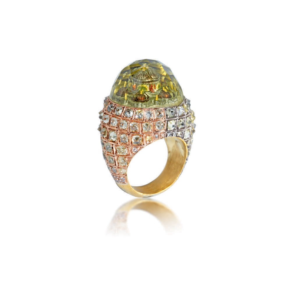 A FASCINATING CITRINE INTAGLIO AND DIAMOND RING, BY SEVAN BICAKCI