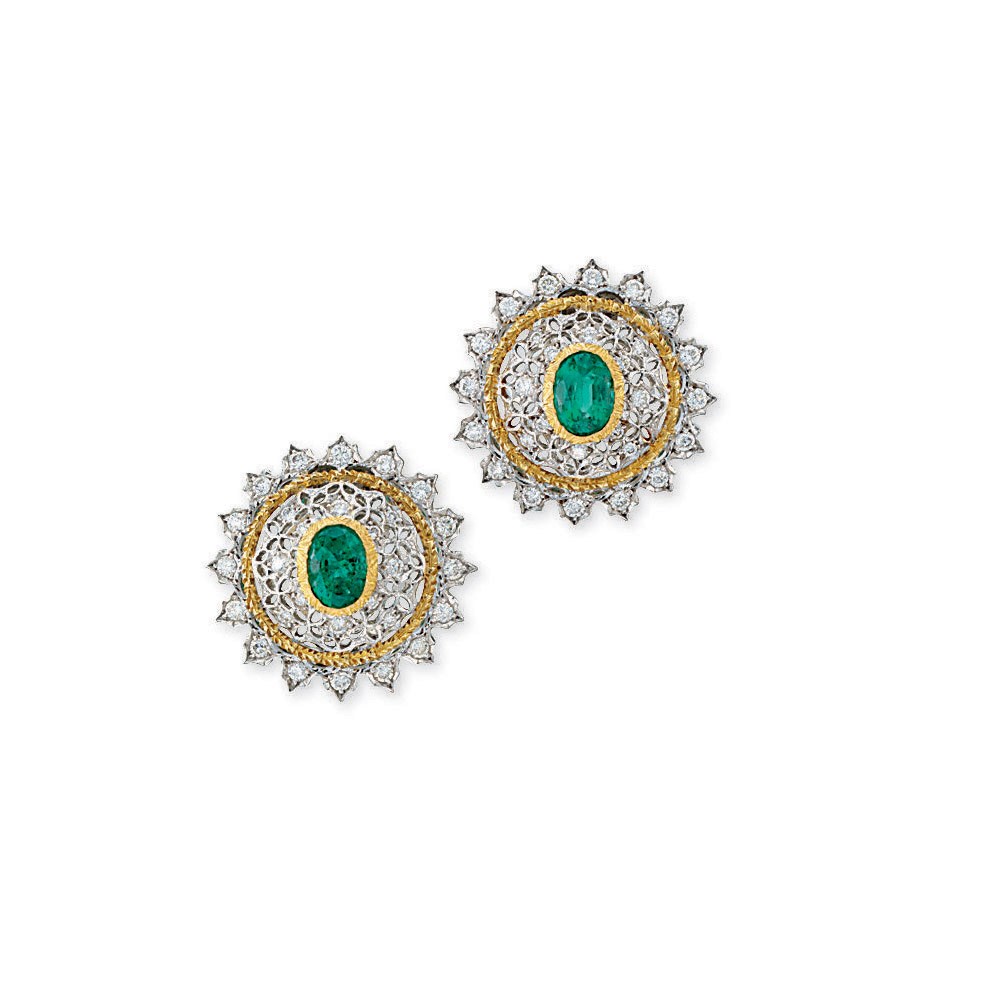 A PAIR OF EMERALD AND DIAMOND EAR CLIPS, BY MARIO BUCCELLATI