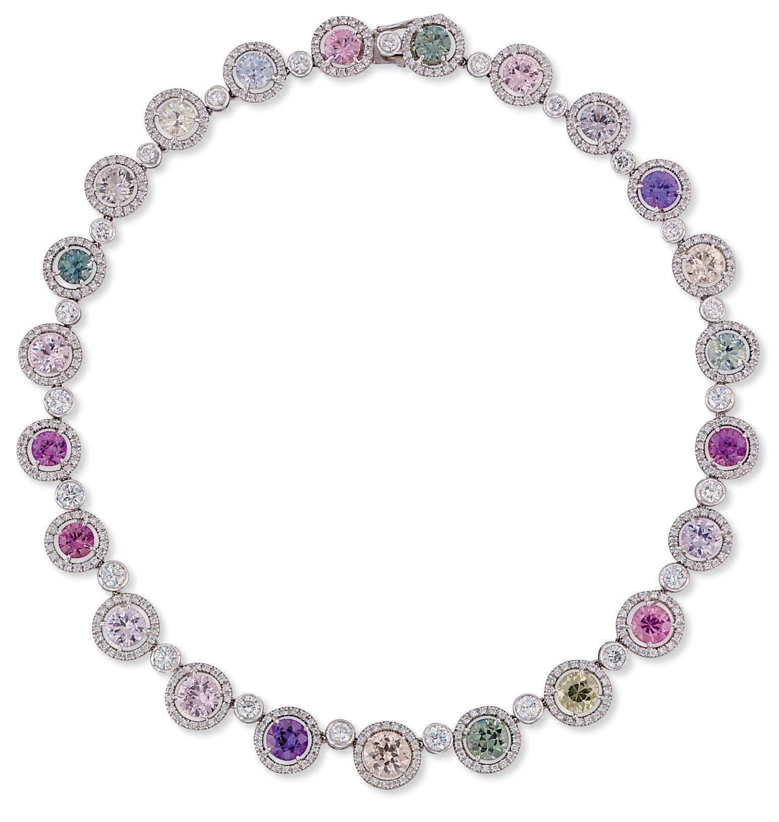 A MULTI-COLOURED SAPPHIRE AND DIAMOND COLLAR NECKLACE