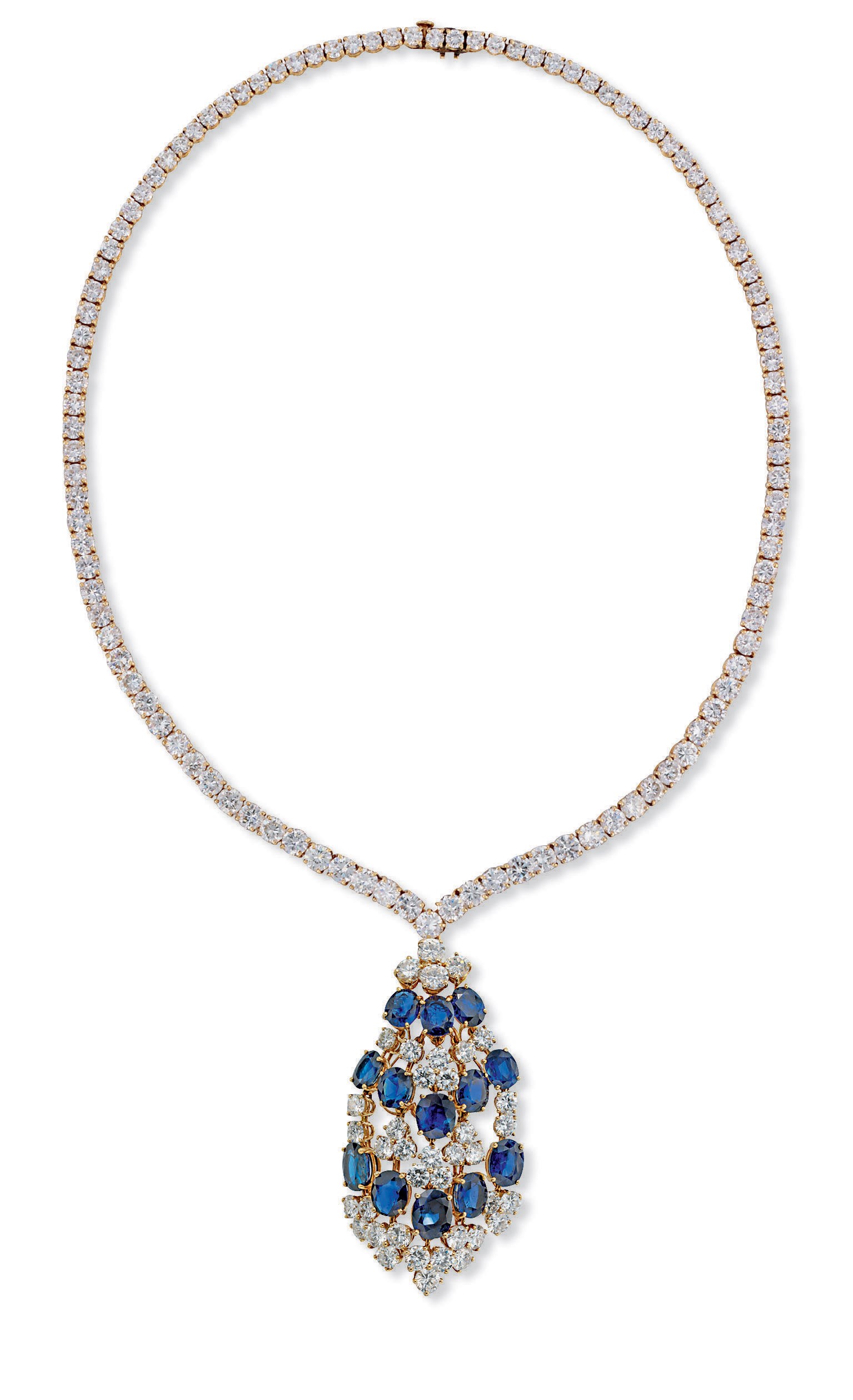 A SAPPHIRE AND DIAMOND PENDENT NECKLACE, BY VAN CLEEF & ARPELS
