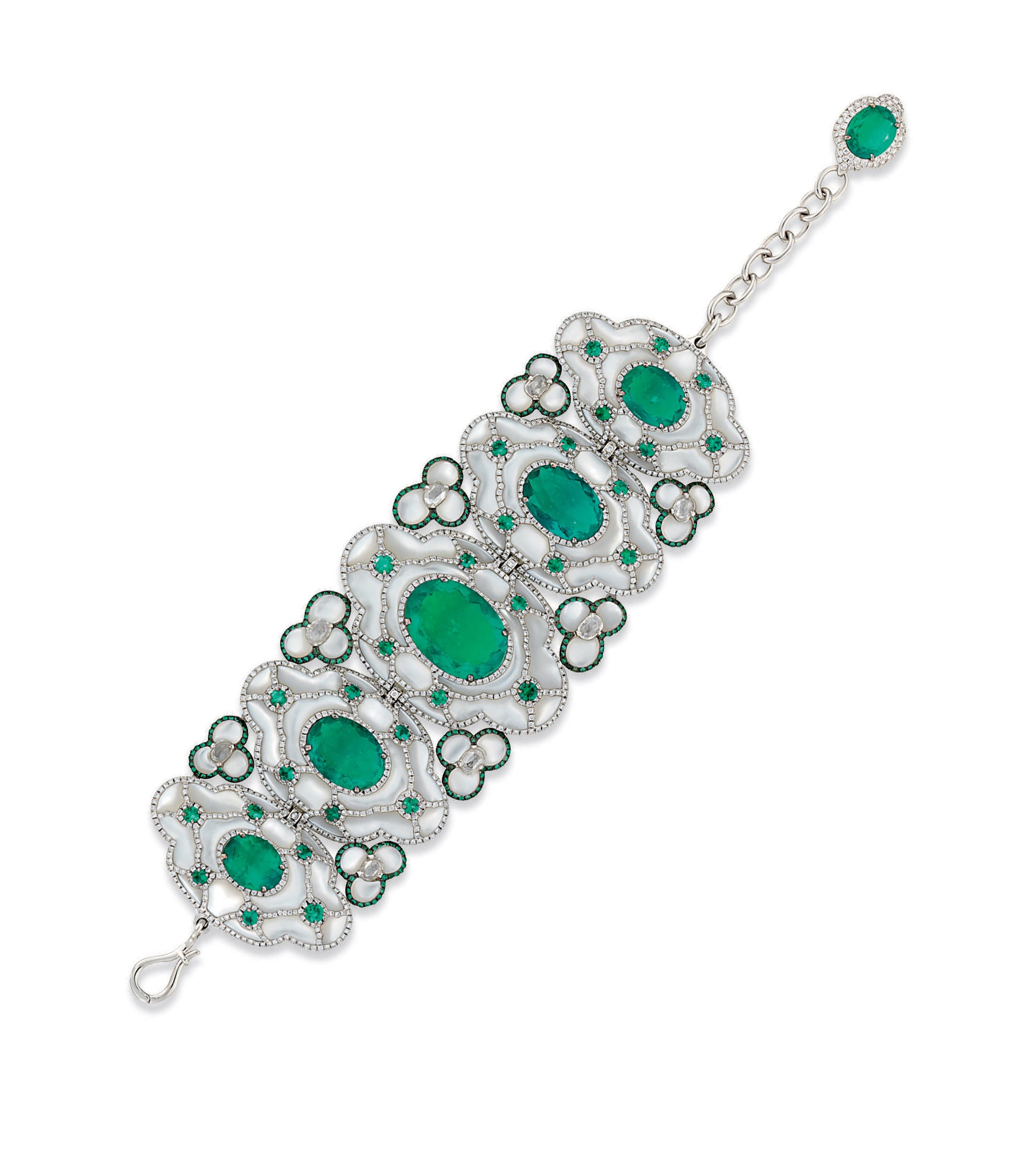 AN IMPRESSIVE EMERALD DIAMOND AND MOTHER-OF-PEARL BRACELET, BY BOGH-ART