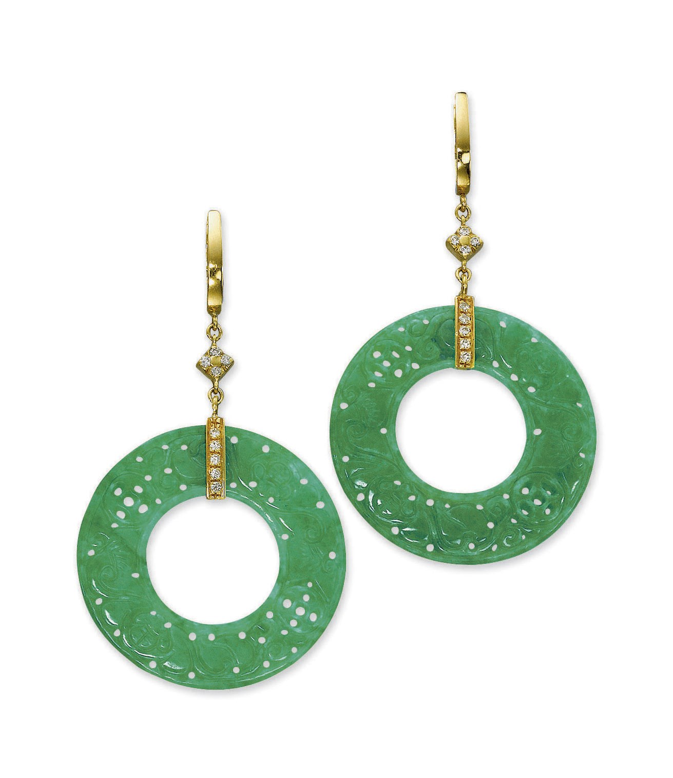 A PAIR OF JADEITE AND DIAMOND EARRINGS