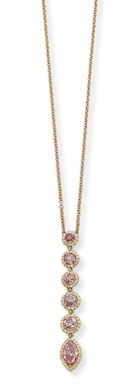 A COLOURED DIAMOND PENDENT NECKLACE, BY ADLER
