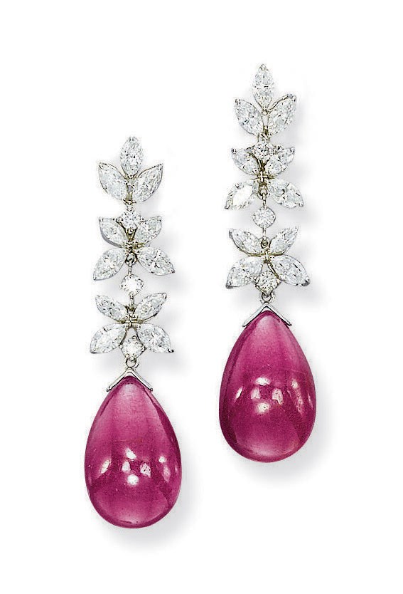 A PAIR OF RUBY AND DIAMOND EAR PENDANTS