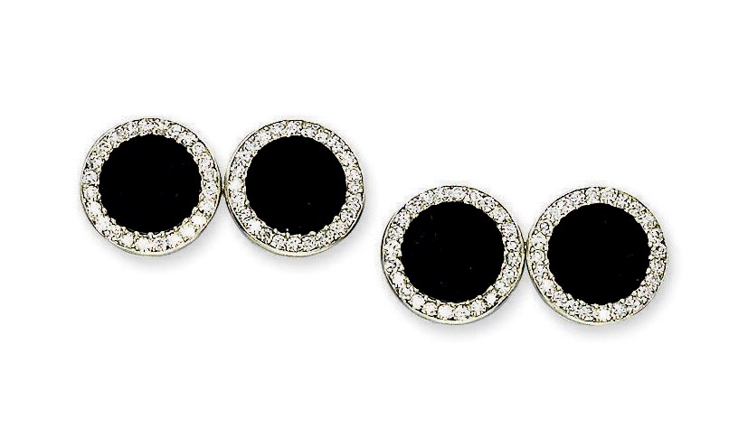 A PAIR OF ART DECO ONYX AND DIAMOND CUFFLINKS, BY CARTIER