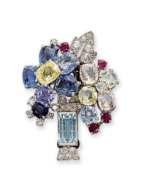 A MULTI-GEM FLOWER BROOCH, BY CARTIER