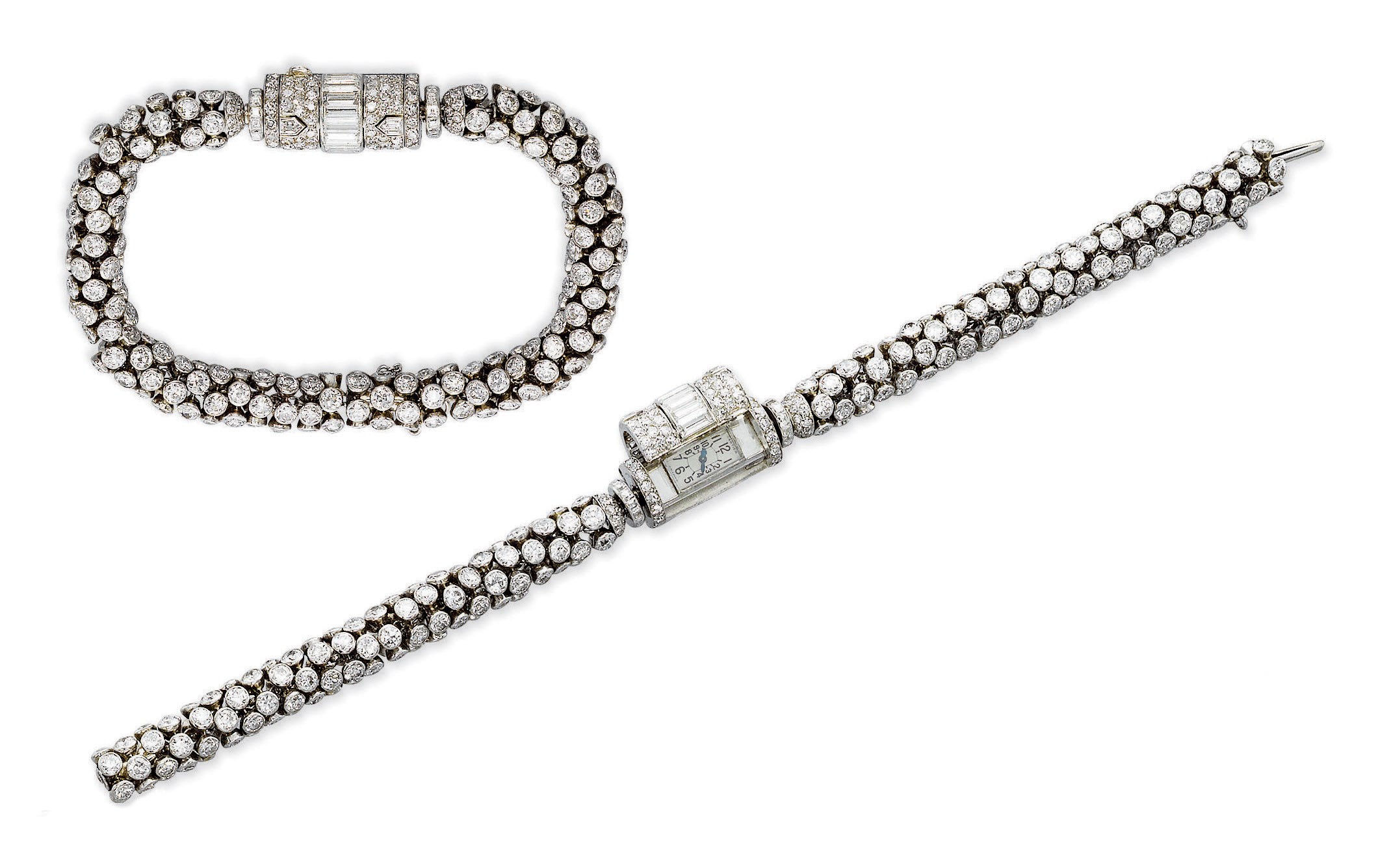 AN ART DECO DIAMOND BRACELET-WATCH, BY CARTIER
