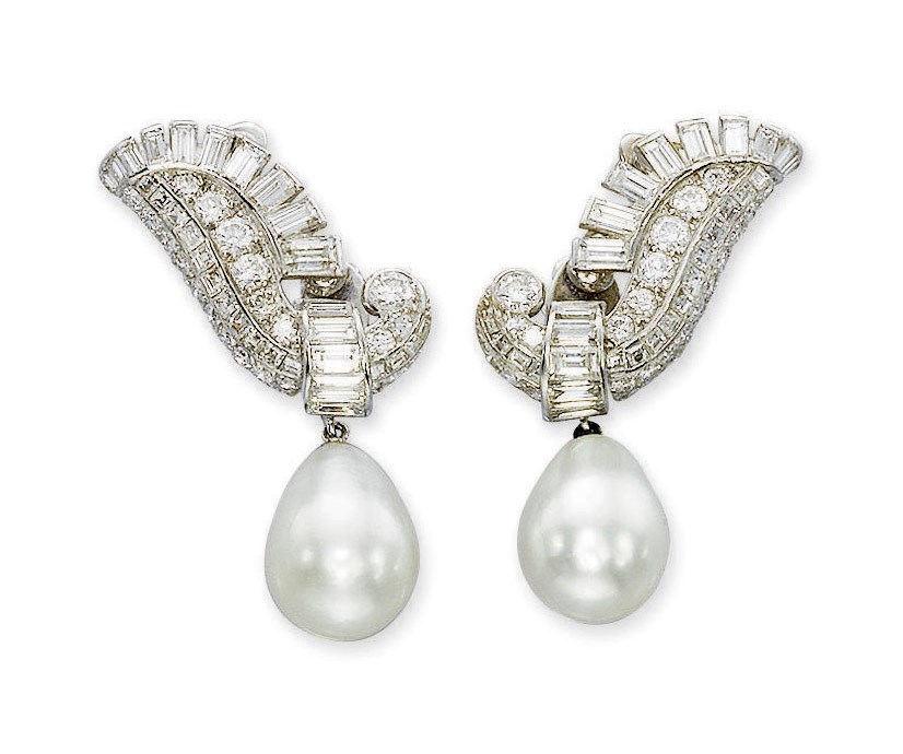 AN EXQUISITE PAIR OF ART DECO PEARL AND DIAMOND EARRINGS, BY CARTIER