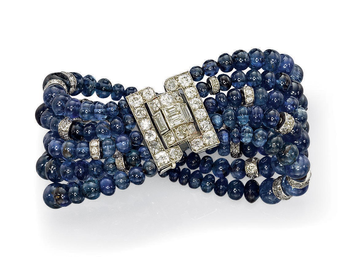AN ART DECO SAPPHIRE AND DIAMOND BRACELET, BY CARTIER