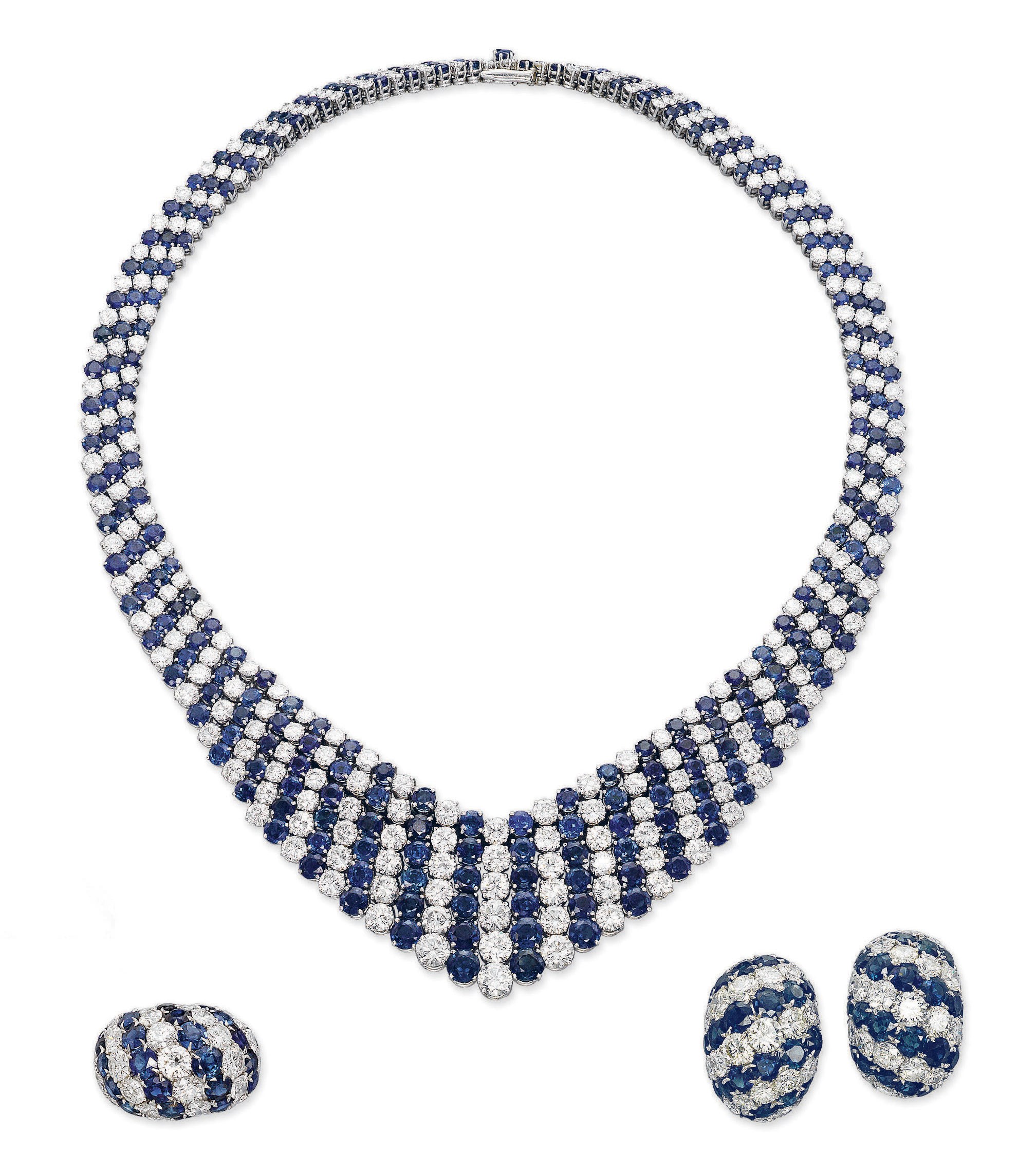 A SAPPHIRE AND DIAMOND NECKLACE AND RING, BY VAN CLEEF & ARPELS